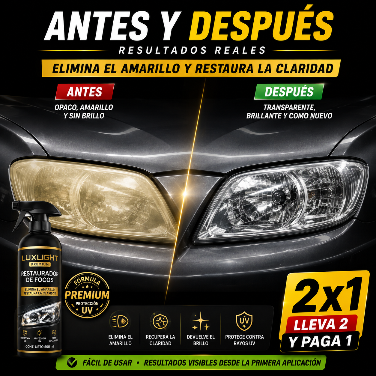 LUXLIGHT™ 2x1 – Restaurador de Focos Amarillos 500ML