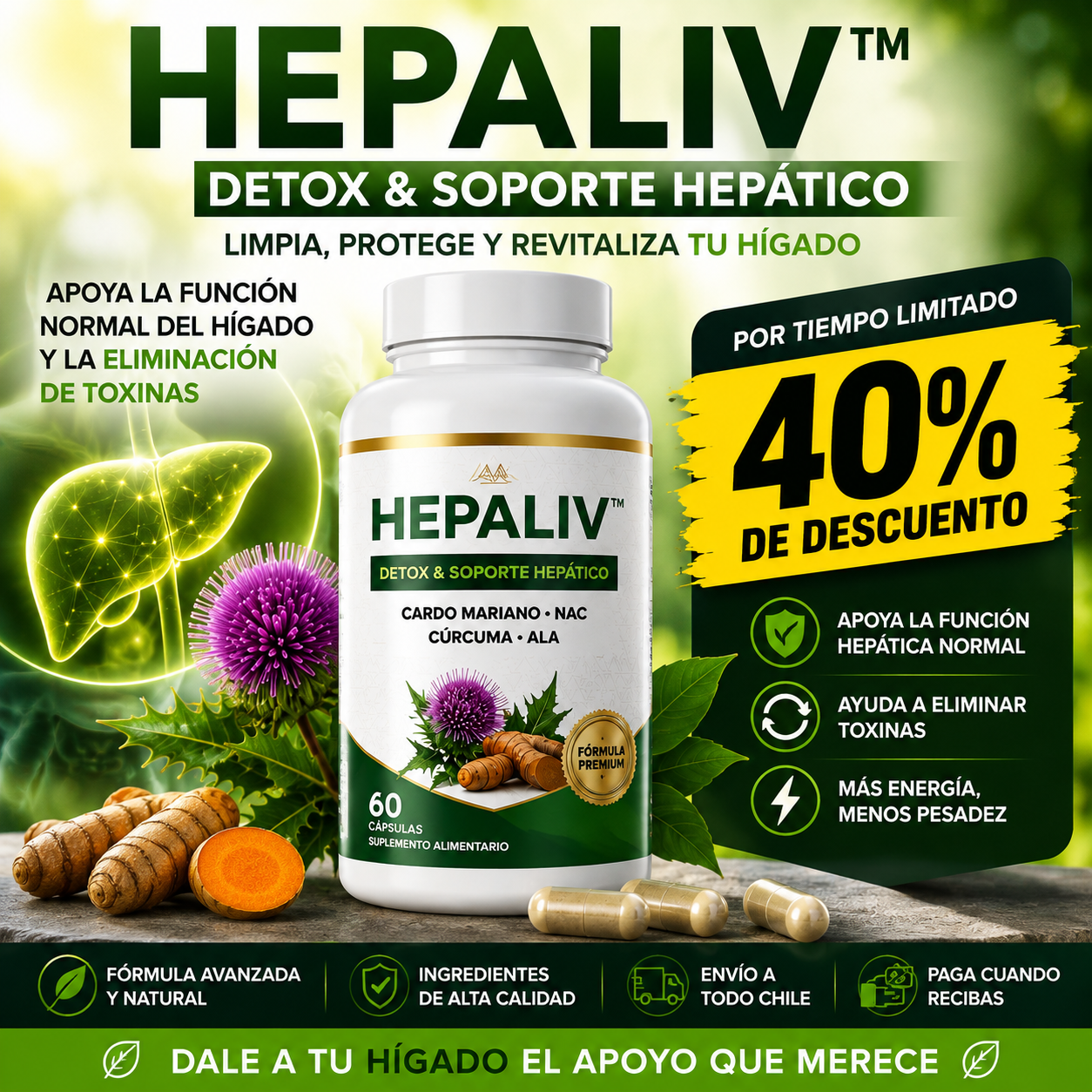 HEPALIV™ – Detox & Soporte Hepático Avanzado | 40% OFF