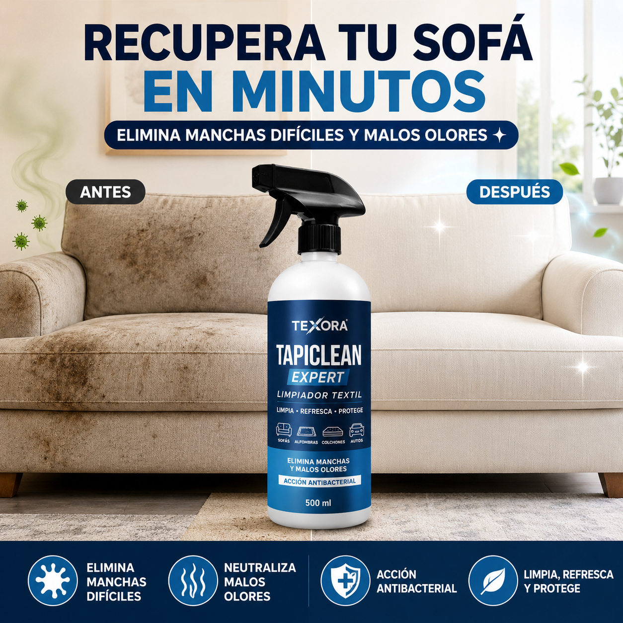 TEXORA TapiClean Expert™ 2x1 – Limpiador Textil para Sofás, Alfombras y Tapices
