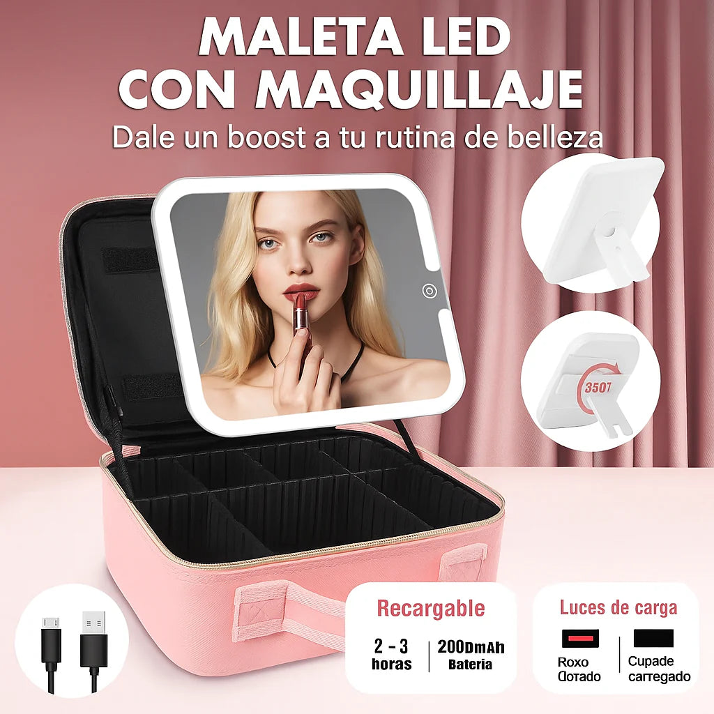 🌟 Maleta de maquillaje con espejo LED - ¡Para que te maquilles donde quieras!