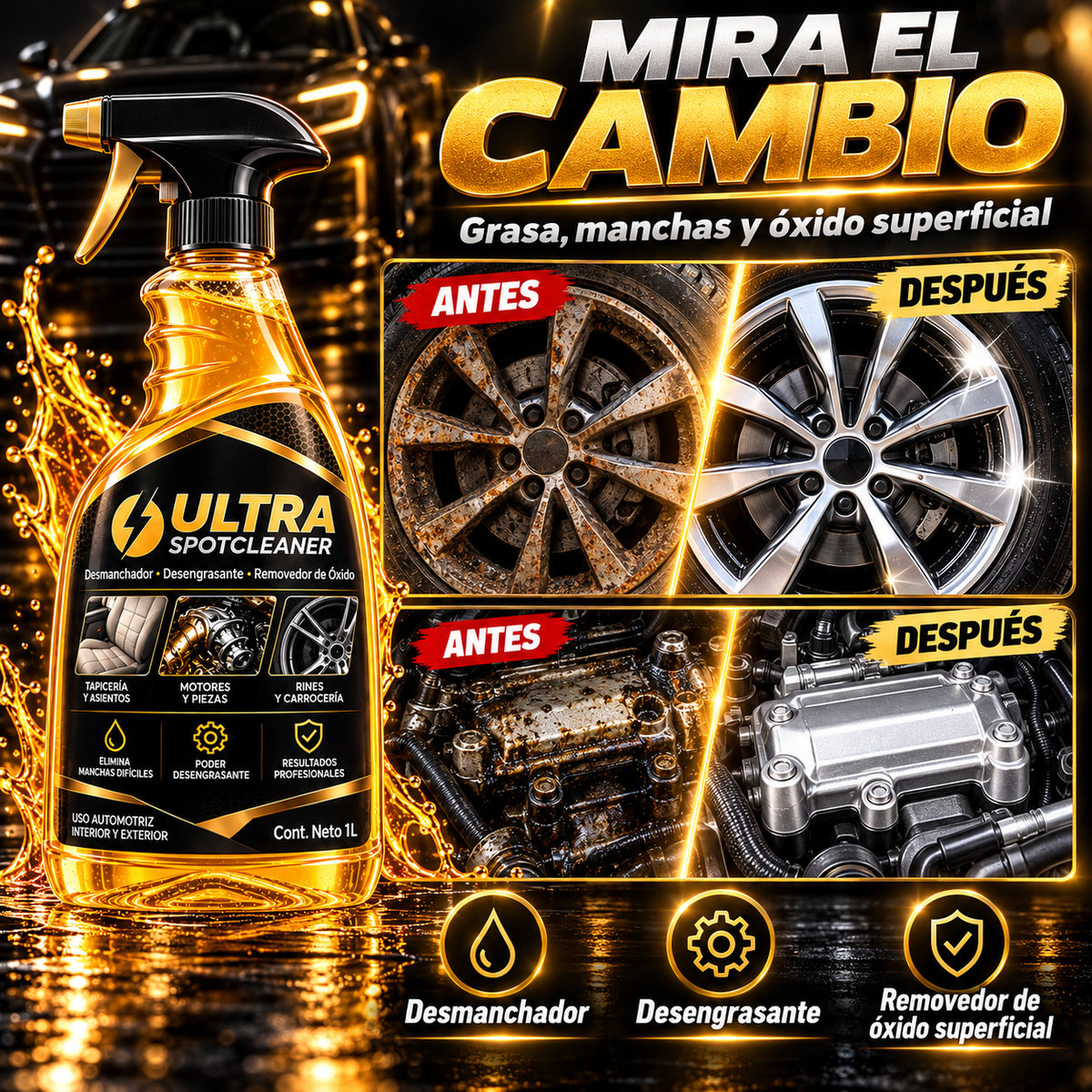 ULTRA SPOTCLEANER™ 3 en 1 – Desmanchador, Desengrasante y Removedor de Óxido Superficial | 2x1