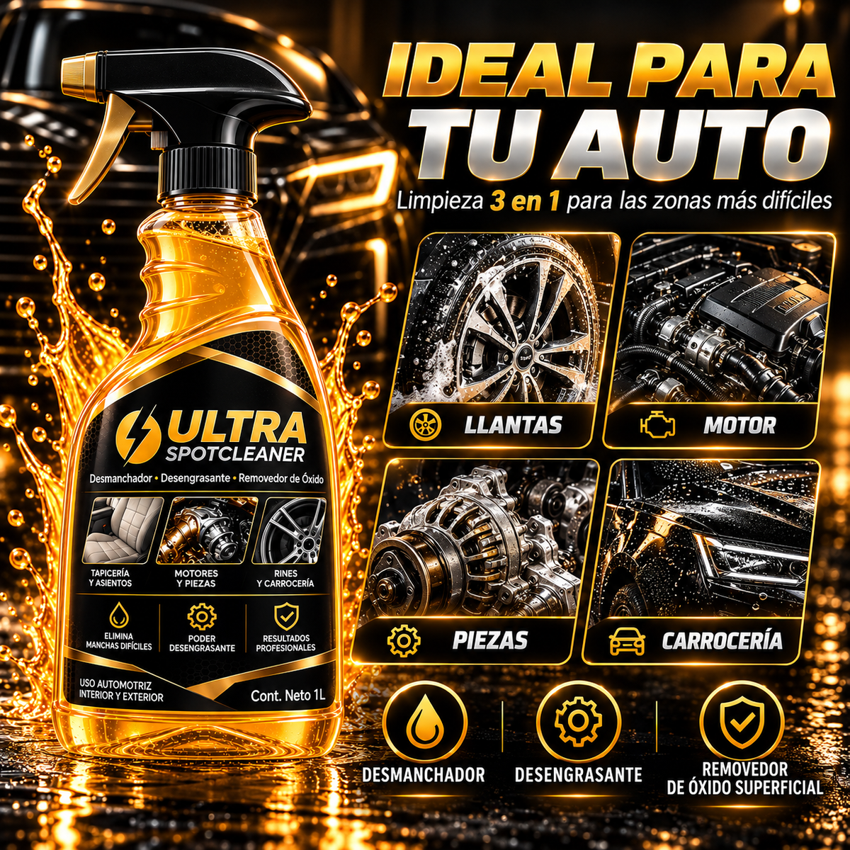 ULTRA SPOTCLEANER™ 3 en 1 – Desmanchador, Desengrasante y Removedor de Óxido Superficial | 2x1