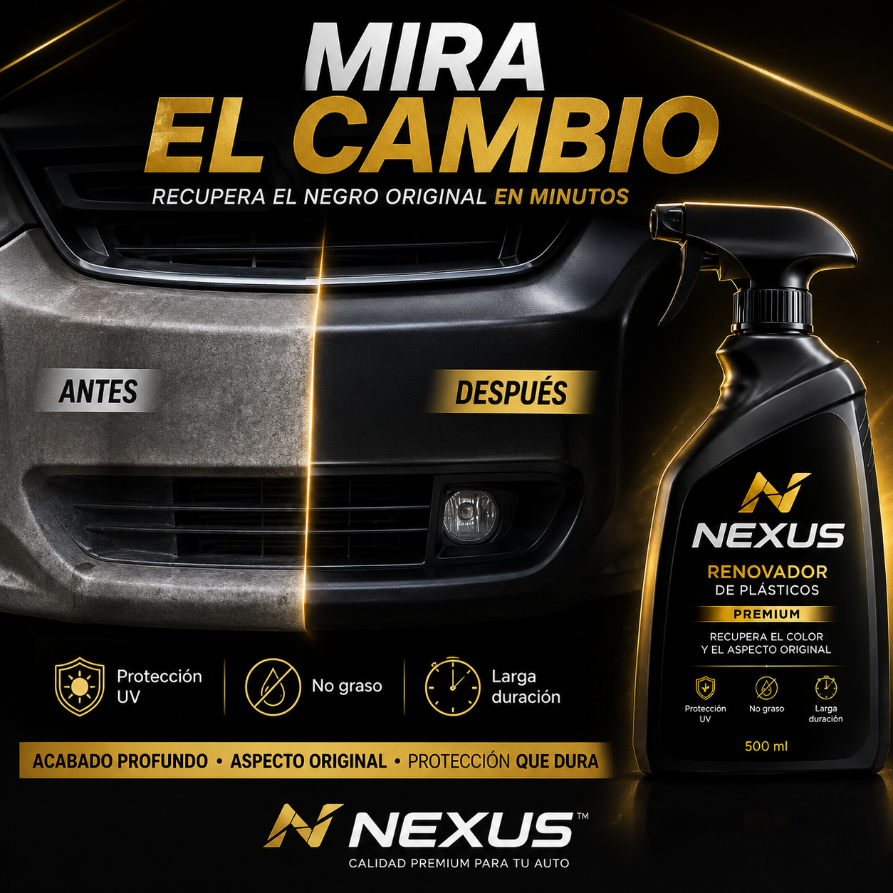 NEXUS™ Renovador Premium de Plásticos 500 ml | Recupera el Negro Original | Promo 2x1
