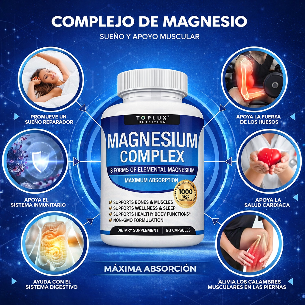 🧠💪 Magnesium Complex 1000 mg 8X – Relajación Total para Cuerpo y Mente