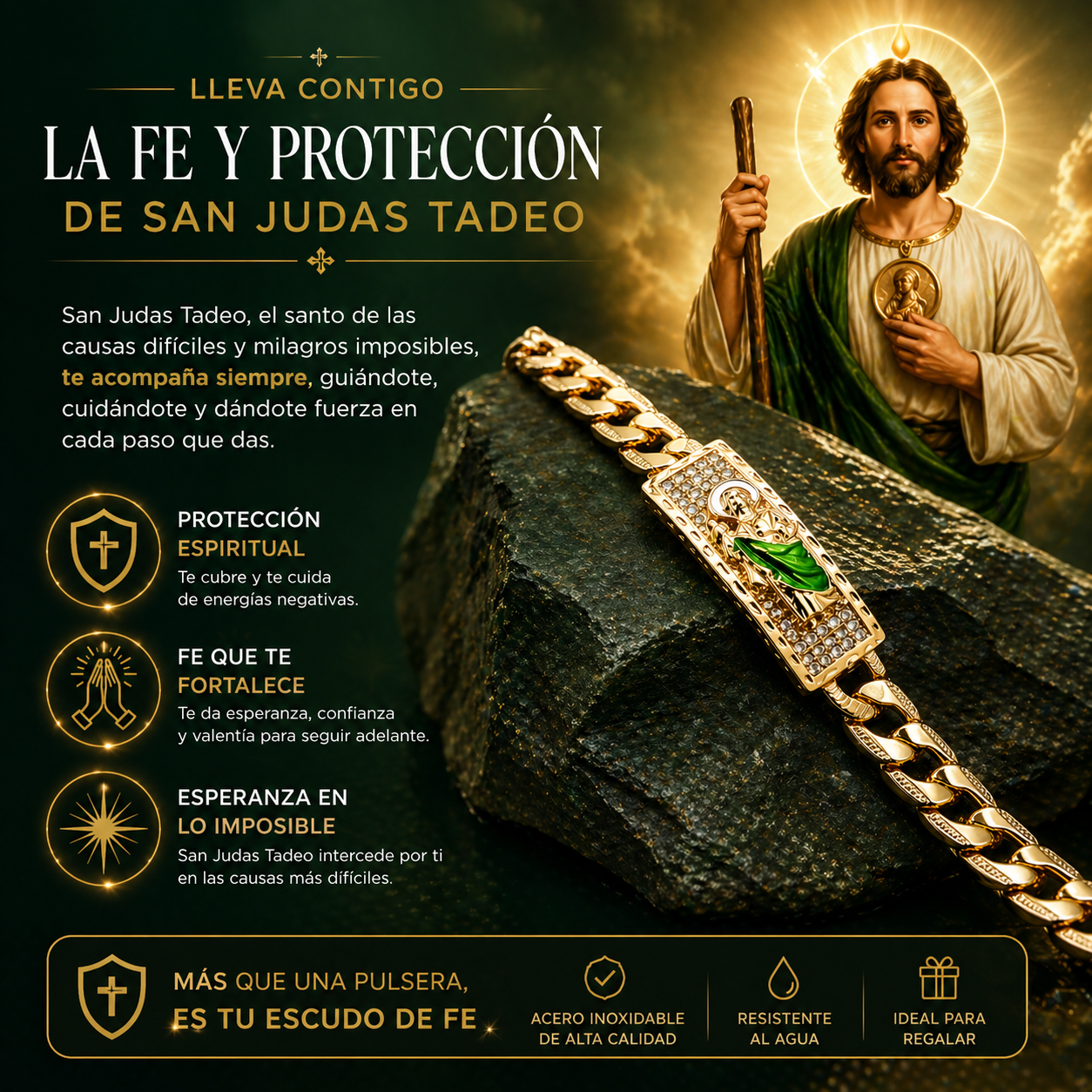 Pulsera Placa San Judas  Bañada en Oro (Promoción 2x1) - Fe y protección siempre contigo