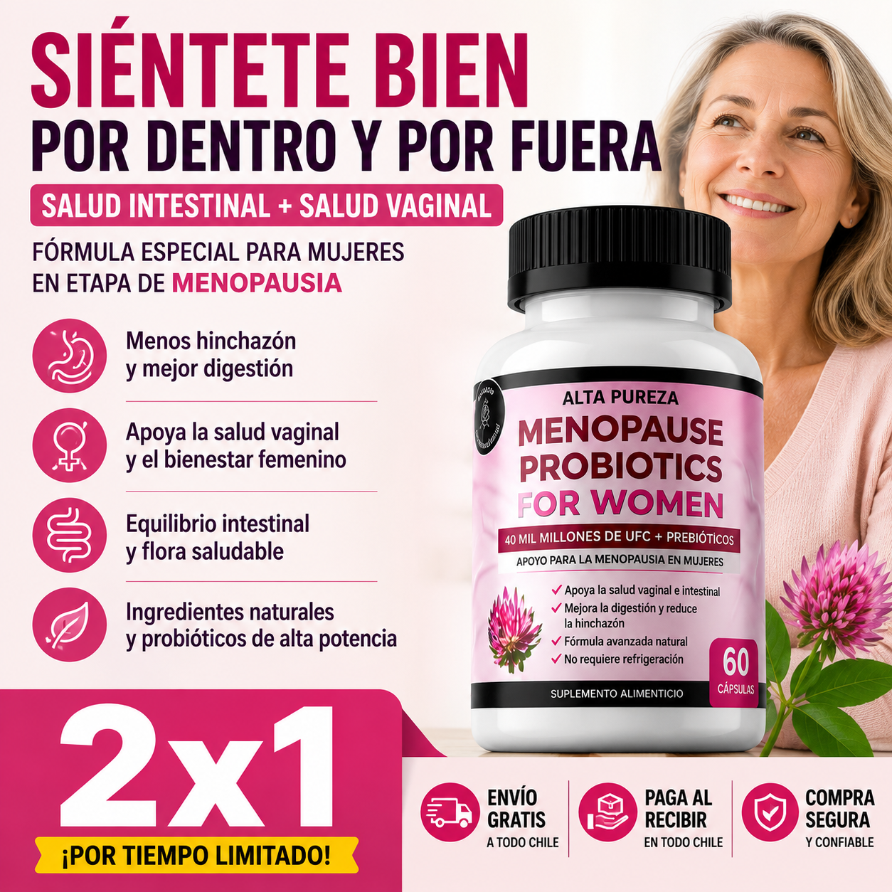 Probióticos Menopausia Para Mujeres - Bienestar para tu salud íntima e intestinal