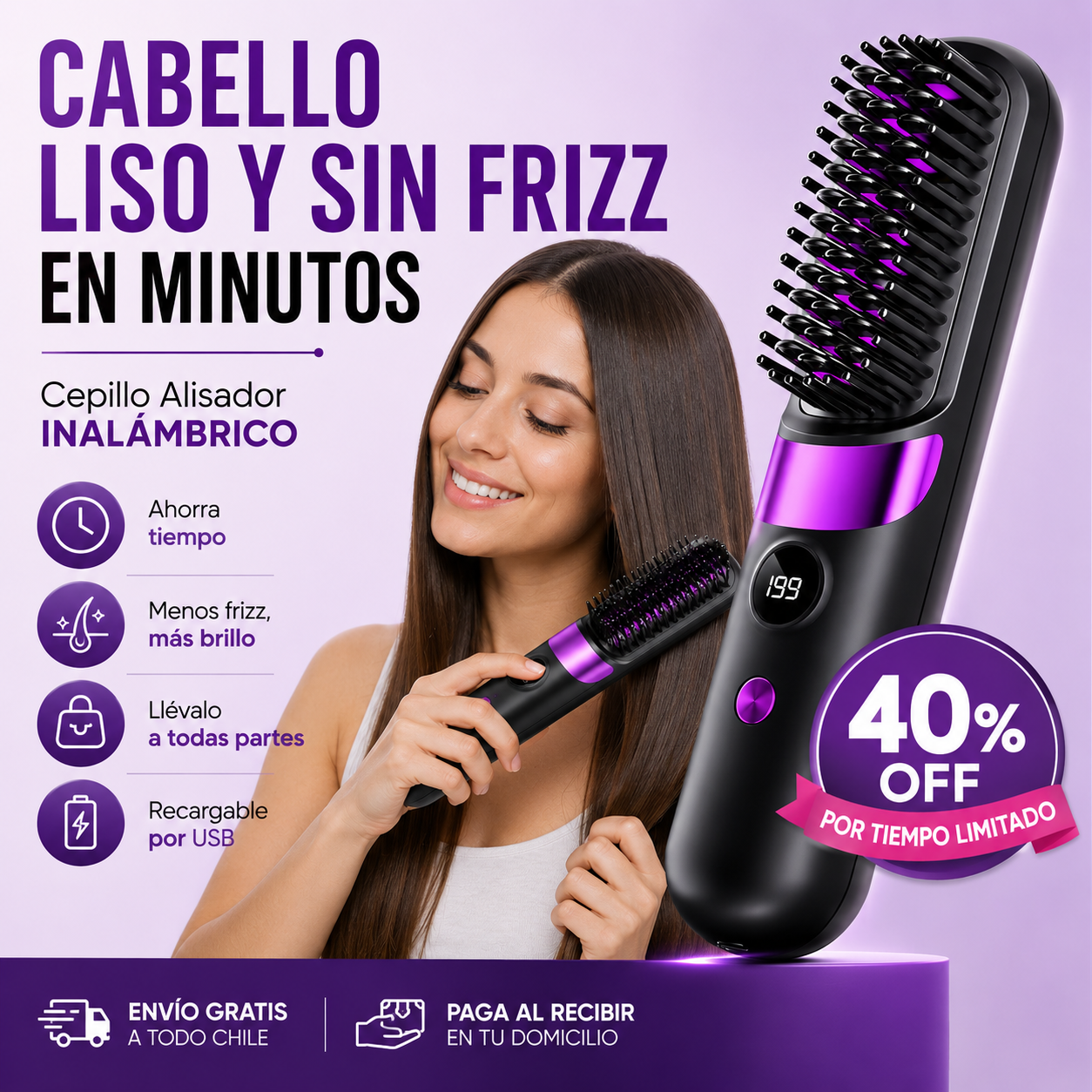 Cepillo Alisador Inalámbrico - Tu pelo perfecto y sin frizz en minutos
