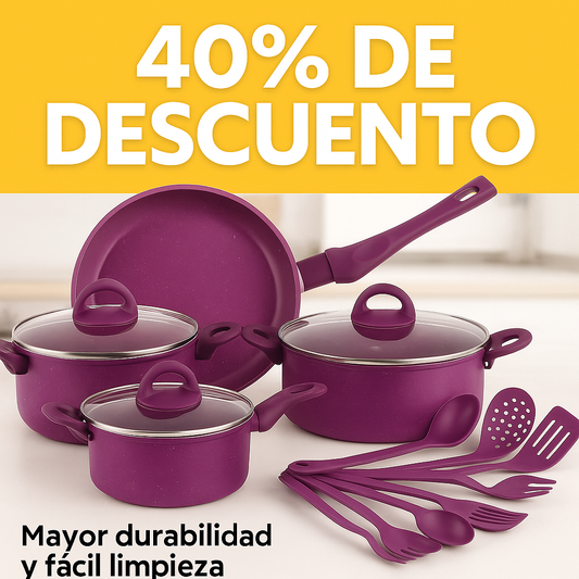 🍳 Set de Ollas Antiadherentes 13 Piezas – Cocina fácil, rápida y sin que se pegue nada