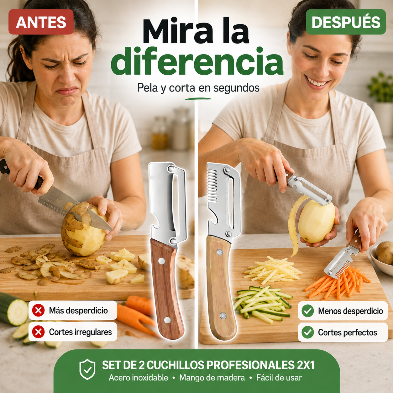 Set de Cuchillos PelaFácil Pro™ 2 en 1 – Pela y Corta en Segundos