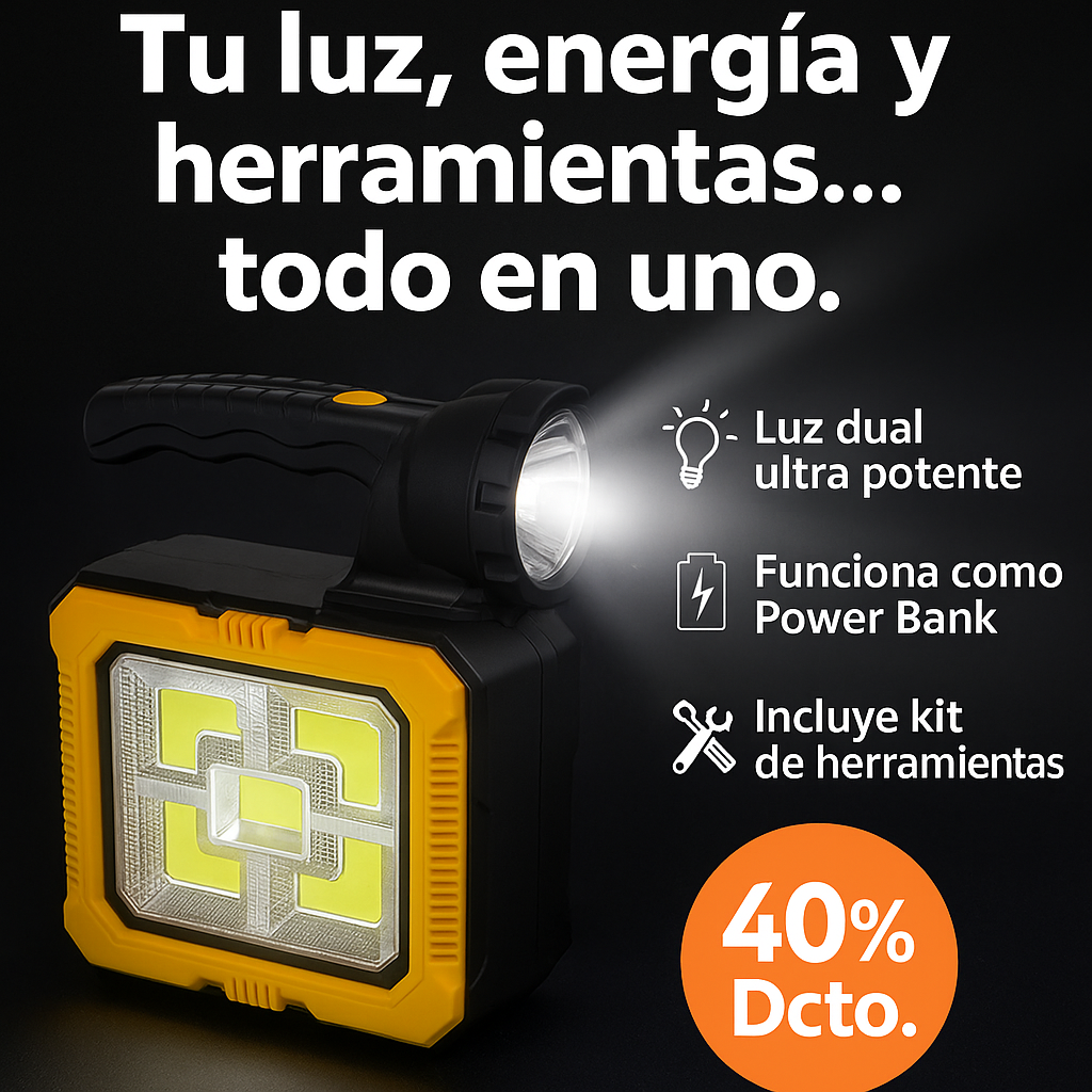 🔦 Linterna Solar Multifuncional – Luz, energía y herramientas en un solo equipo
