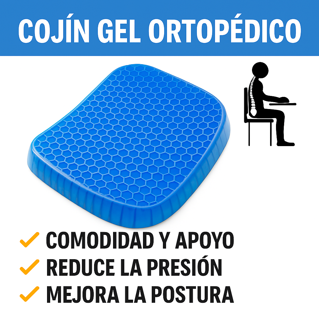 🔵 Cojín de Gel Ortopédico – Comodidad y Alivio en Cada Sentada 🛋️💆‍♂️