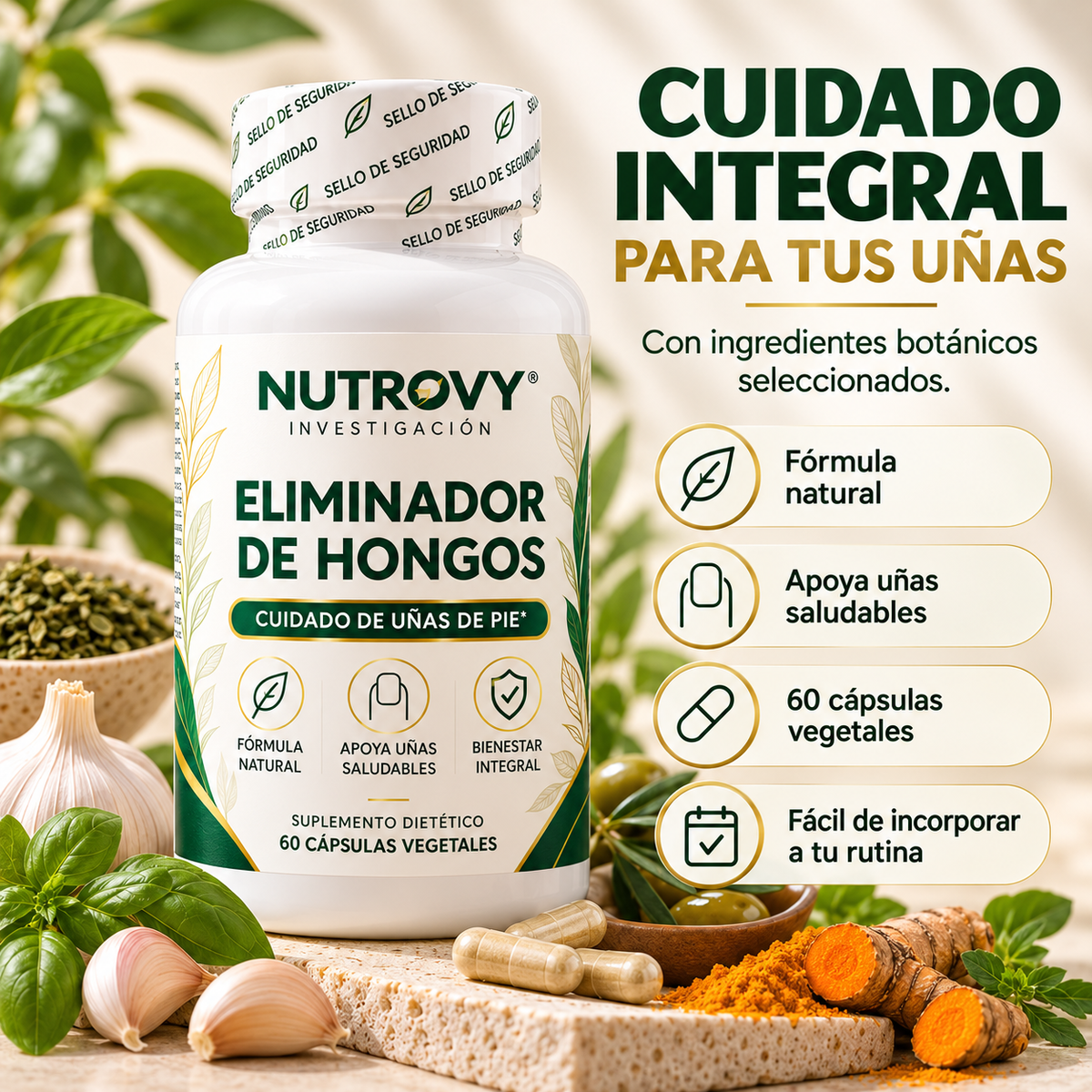 NUTROVY™ | Fórmula Natural para eliminar hongos de las uñas – 60 Cápsulas Vegetales