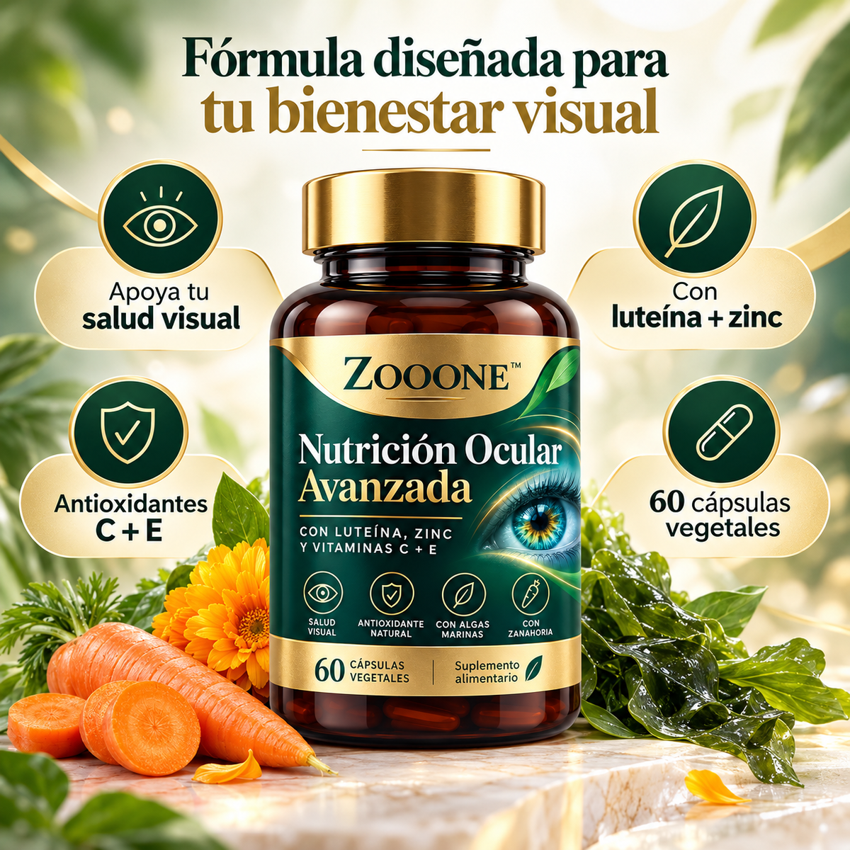 ZOOONE™ | Nutrición Ocular Avanzada – Cuida tu Visión con Luteína, Zinc y Antioxidantes | 40% OFF