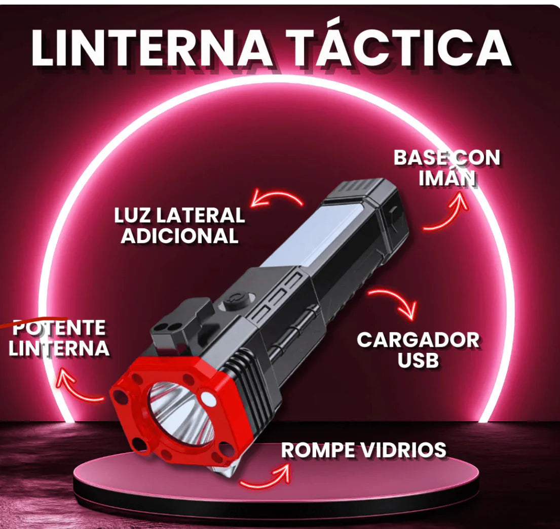 🔦 Linterna Táctica 5 en 1 – Potencia, Seguridad y Tecnología en tu Mano 💪