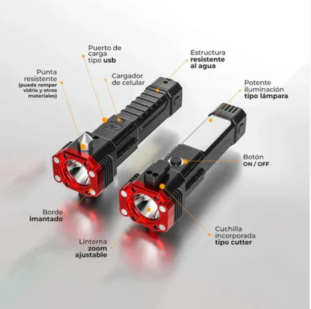 🔦 Linterna Táctica 5 en 1 – Potencia, Seguridad y Tecnología en tu Mano 💪