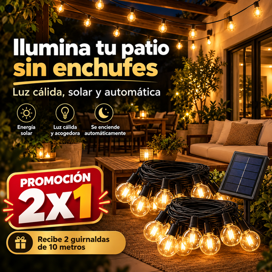 Guirnalda Solar LED 20 Metros™ | PROMOCIÓN 2X1 💡 ¡Ilumina tu Patio Sin Enchufes!