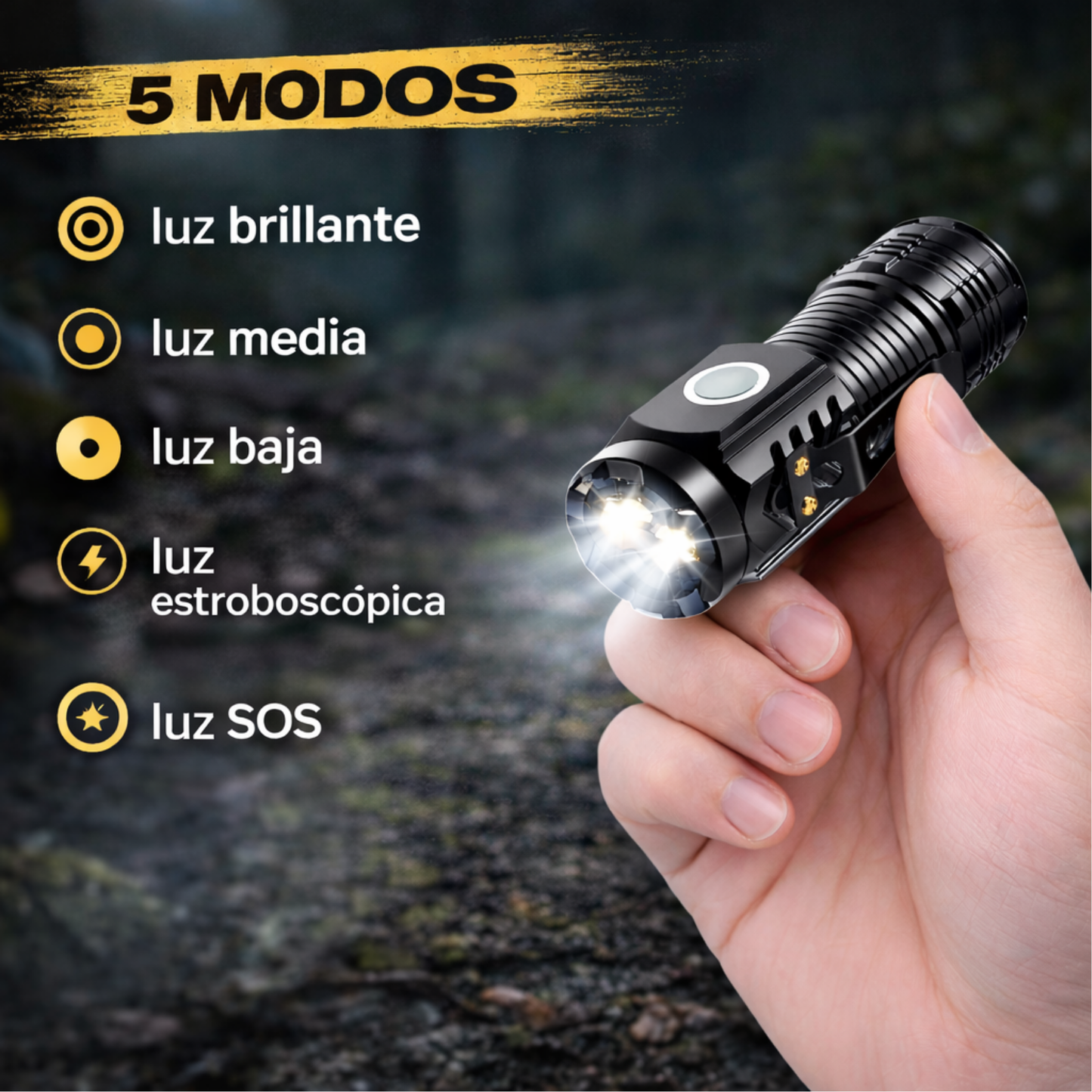 Mini linterna táctica 2x1 – Potencia extrema que cabe en tu bolsillo