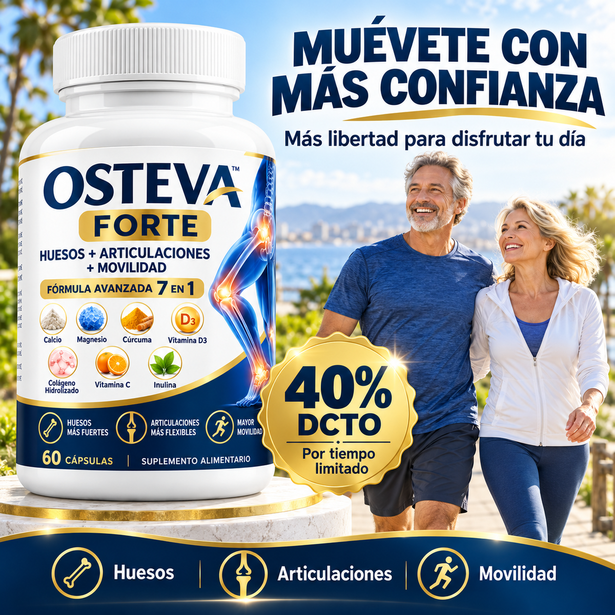 OSTEVA™ FORTE – Fórmula 7 en 1 para Huesos, Articulaciones y Movilidad