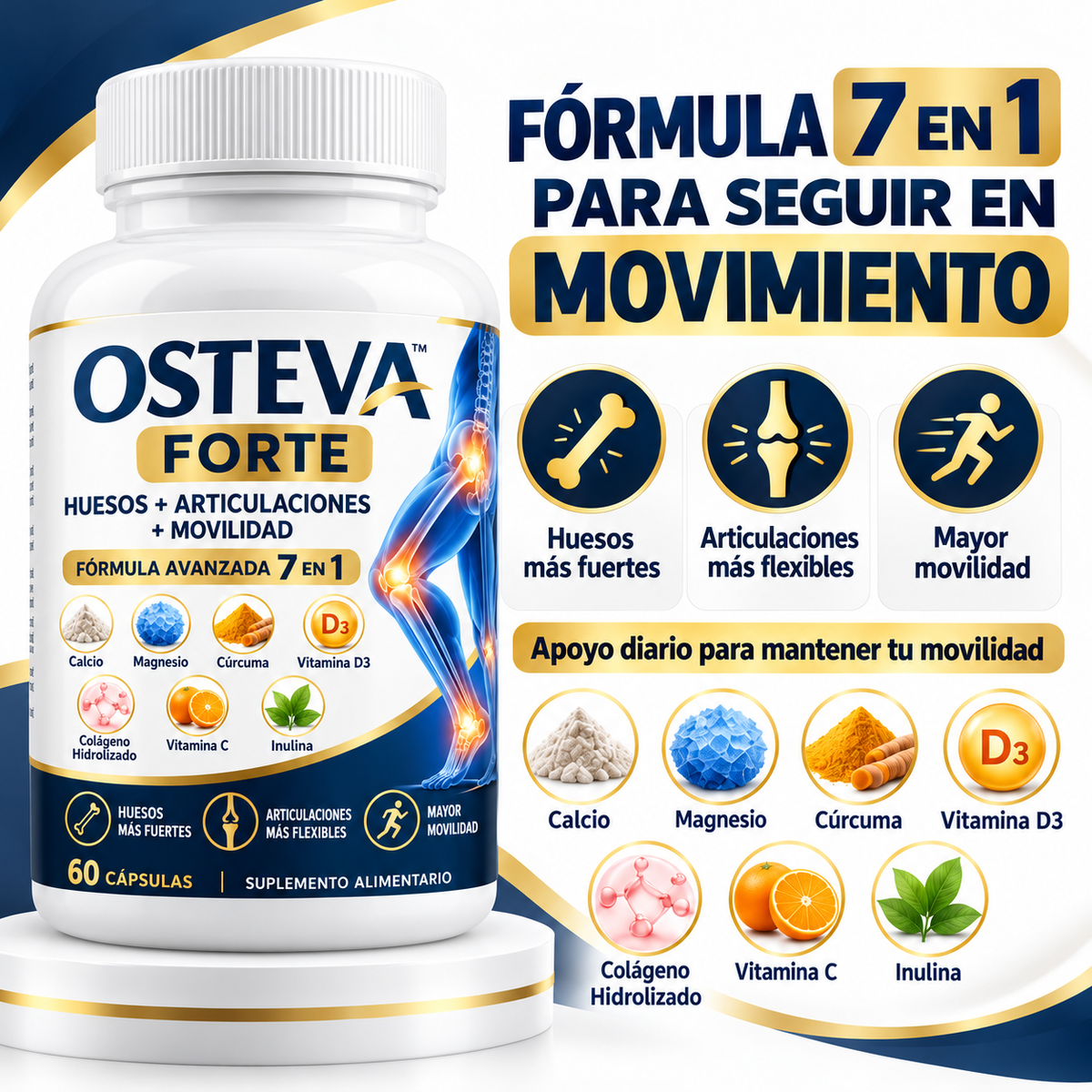 OSTEVA™ FORTE – Fórmula 7 en 1 para Huesos, Articulaciones y Movilidad