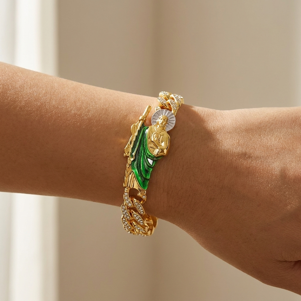 Pulsera San Judas Tadeo Bañada en Oro (Promoción 2x1) - Fe y protección siempre contigo
